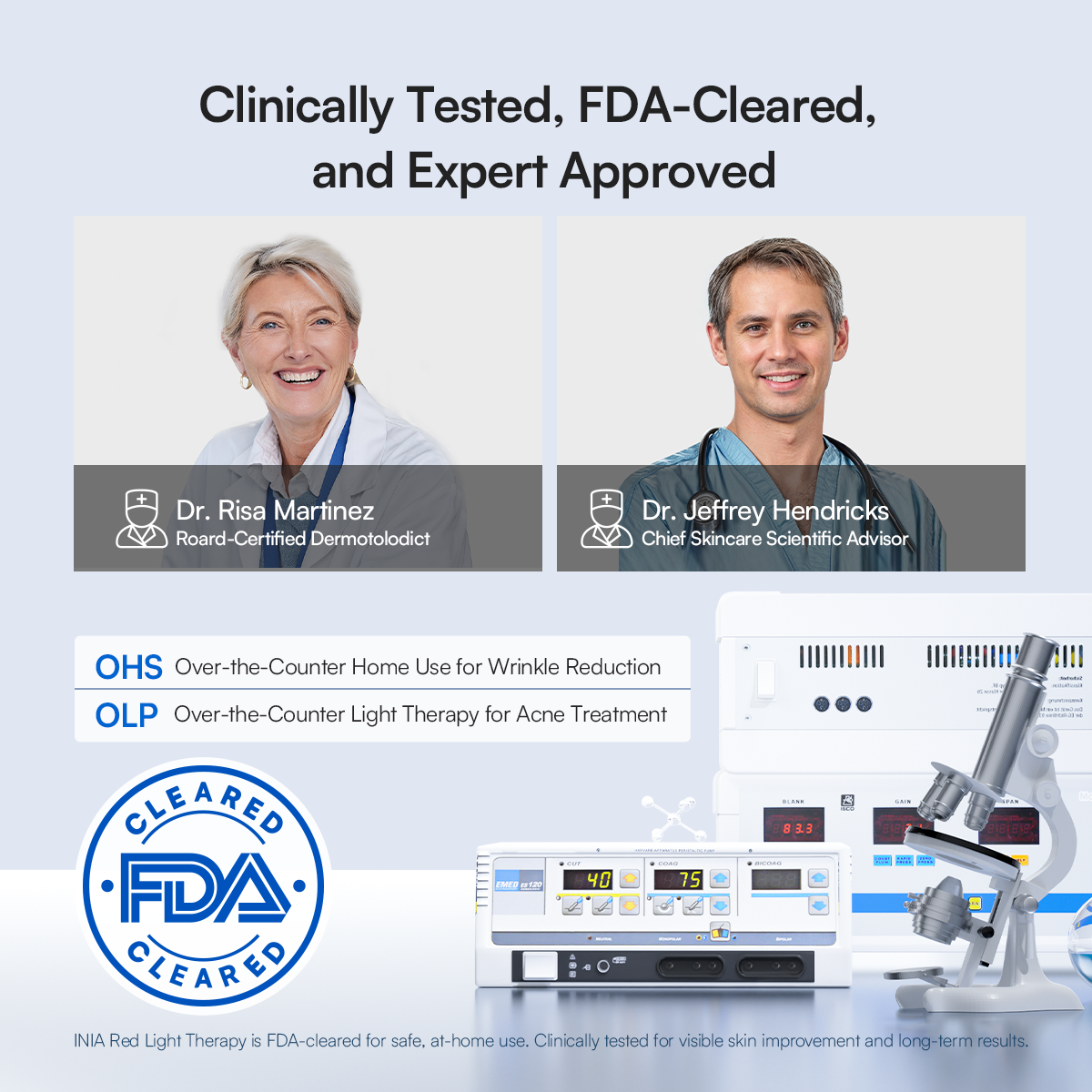 INIA Red Light Therapy FDA-Cleared, expert approved for wrinkle and acne treatment; safe at-home use