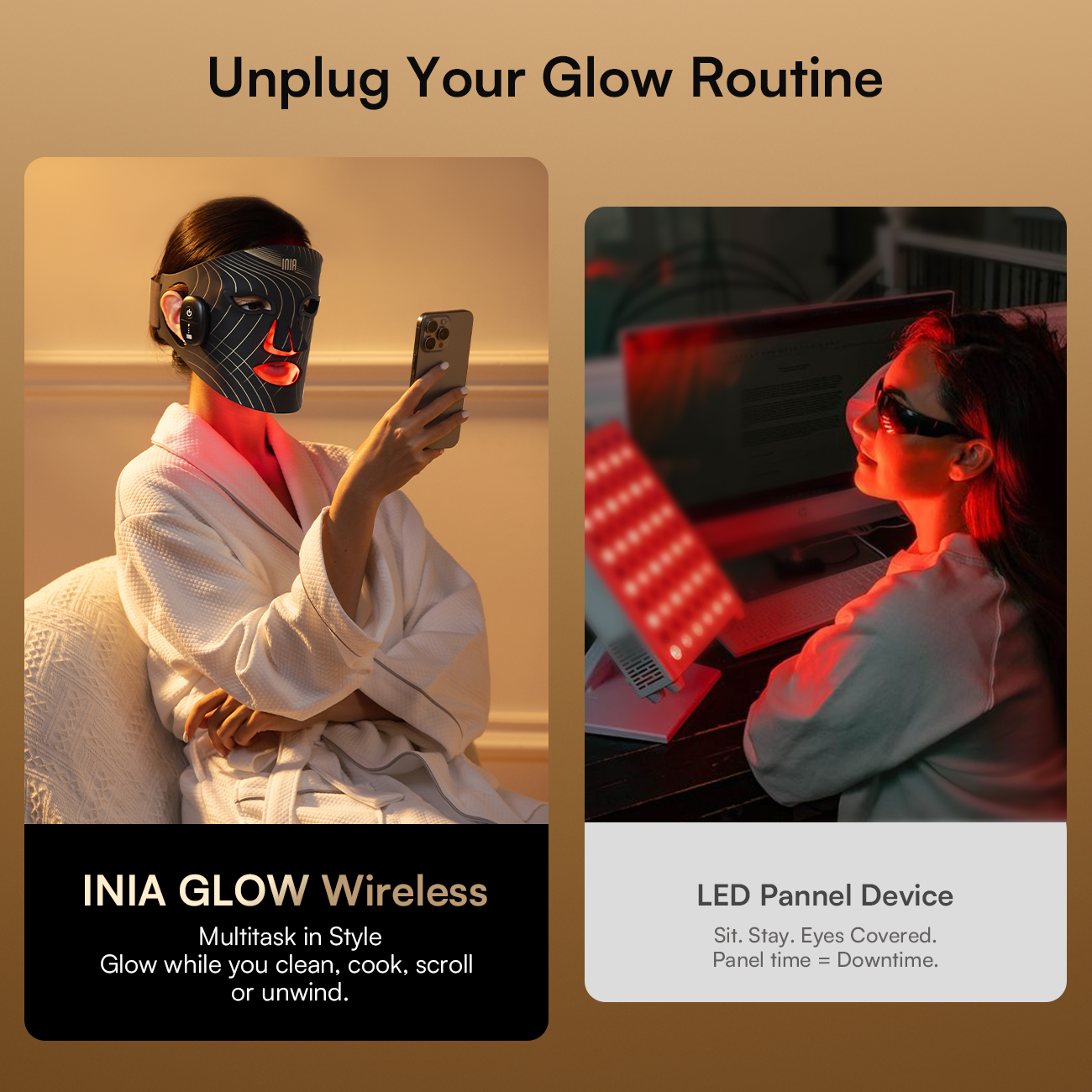 INIA GLOW Wireless Mask: Convenient skincare with red light therapy, wrinkle reduction