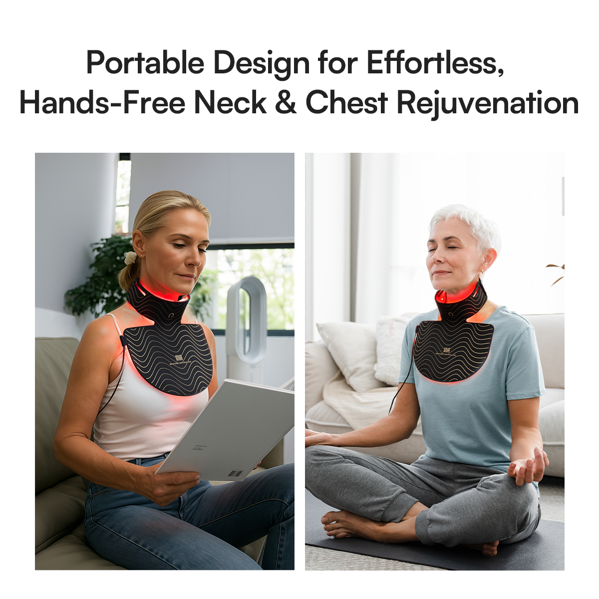 INIA GLOW Red Light Therapy: Portable device for neck and chest rejuvenation, hands-free