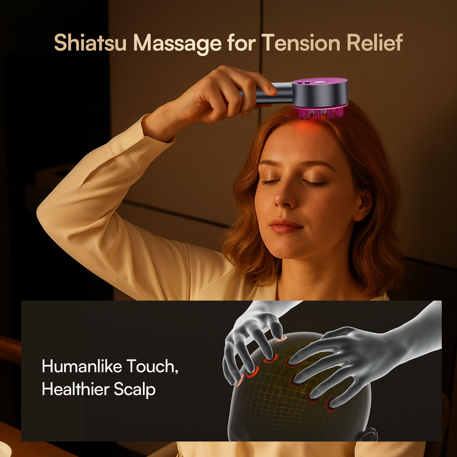 INIA VIBRA scalp therapy: Shiatsu massage for tension relief and a healthier scalp.