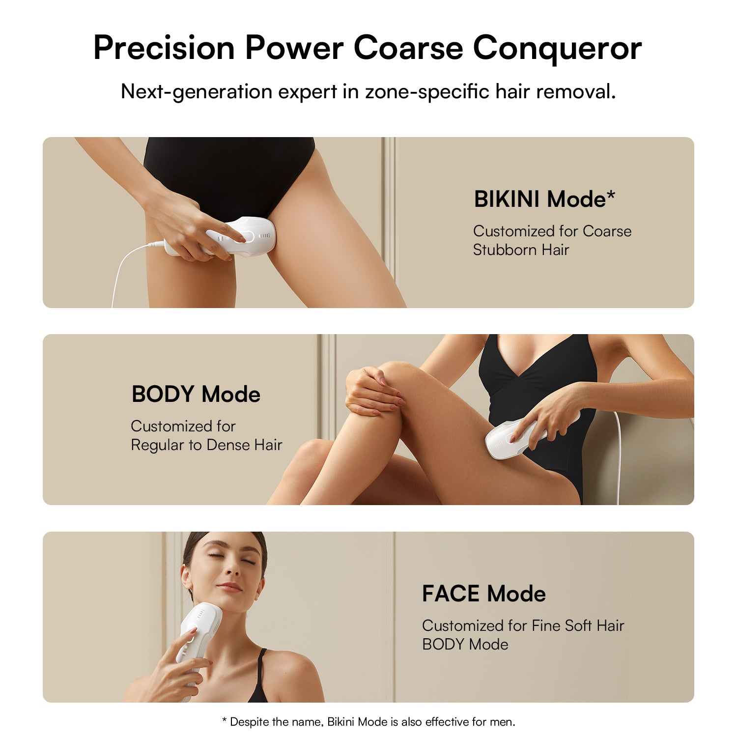 INIA HAUTE Pro hair removal, featuring Bikini, Body, and Face modes for optimal results.