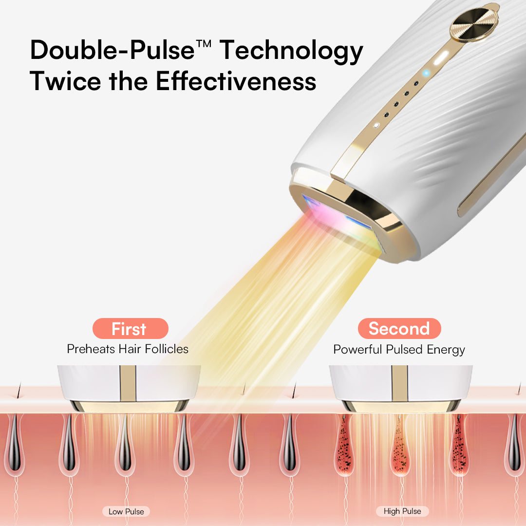 Double-Pulse IPL hair removal device by INIA, for effective and permanent hair reduction at home.