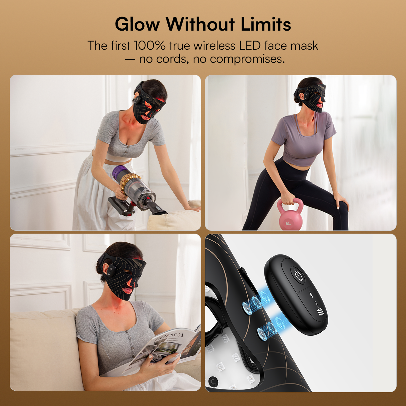 INIA GLOW Wireless Red Light Therapy Mask: Convenient wireless design for optimal skin health.