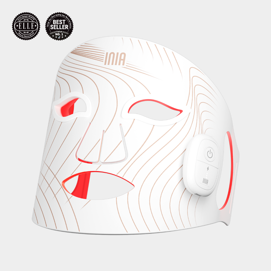 INIA GLOW Wireless Red Light Therapy Mask. Best-selling wireless skincare device for home use.
