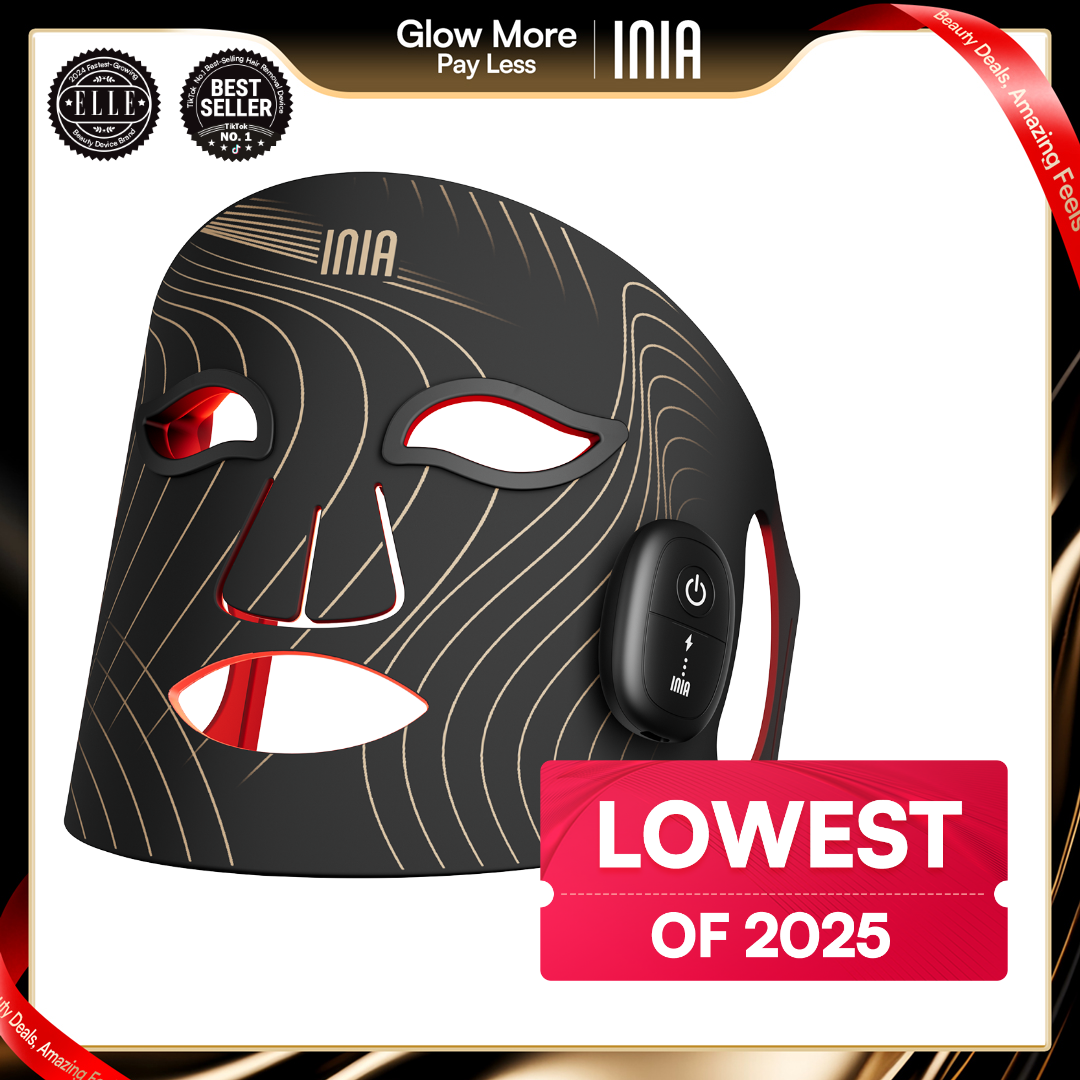 INIA GLOW Wireless facial mask, red light therapy device, promoting skin health and skincare.