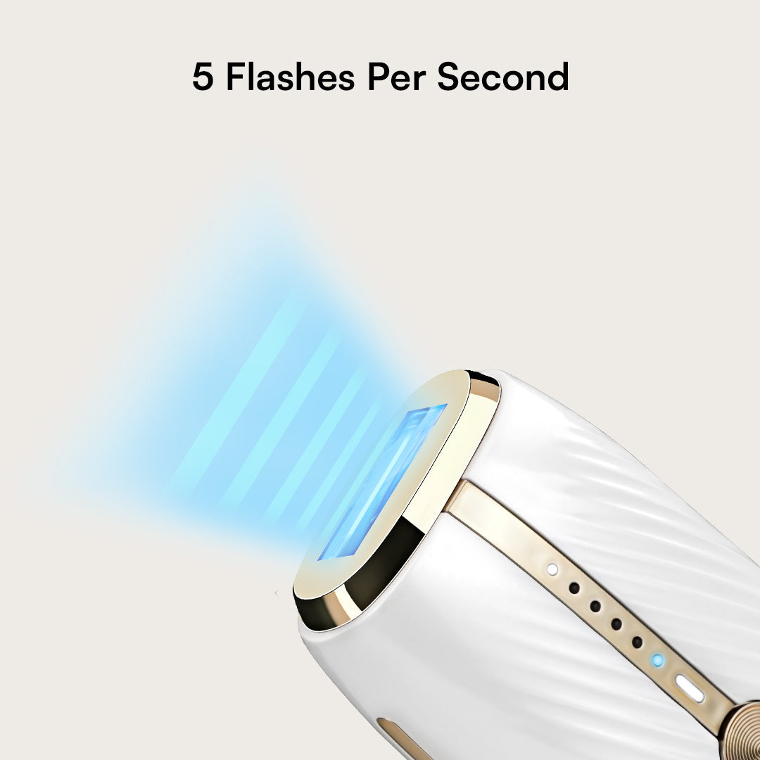 INIA HAUTE IPL hair removal device: 5 flashes per second for efficient and fast hair removal.