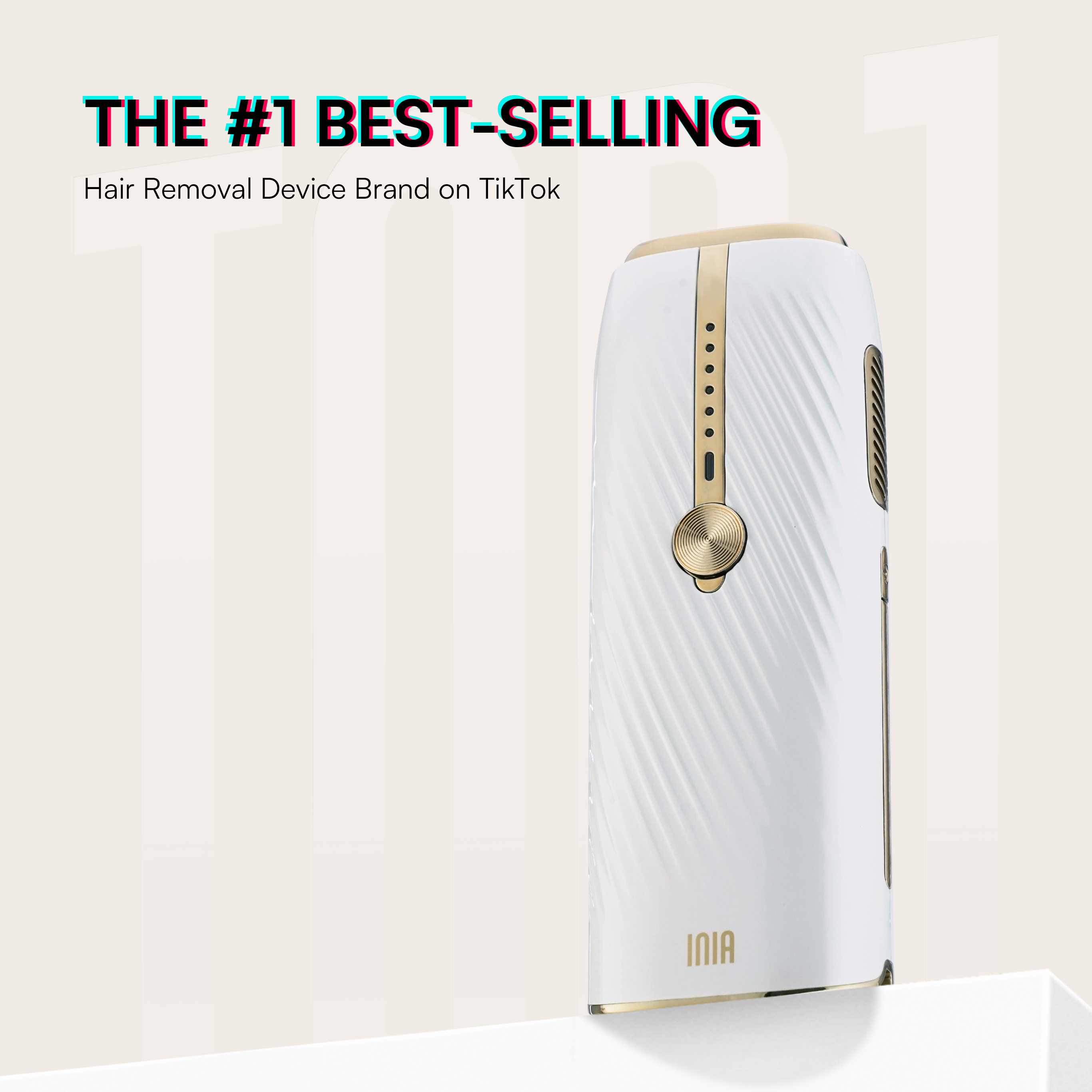 INIA IPL hair removal device, white and gold design, top-selling on TikTok, at-home hair removal