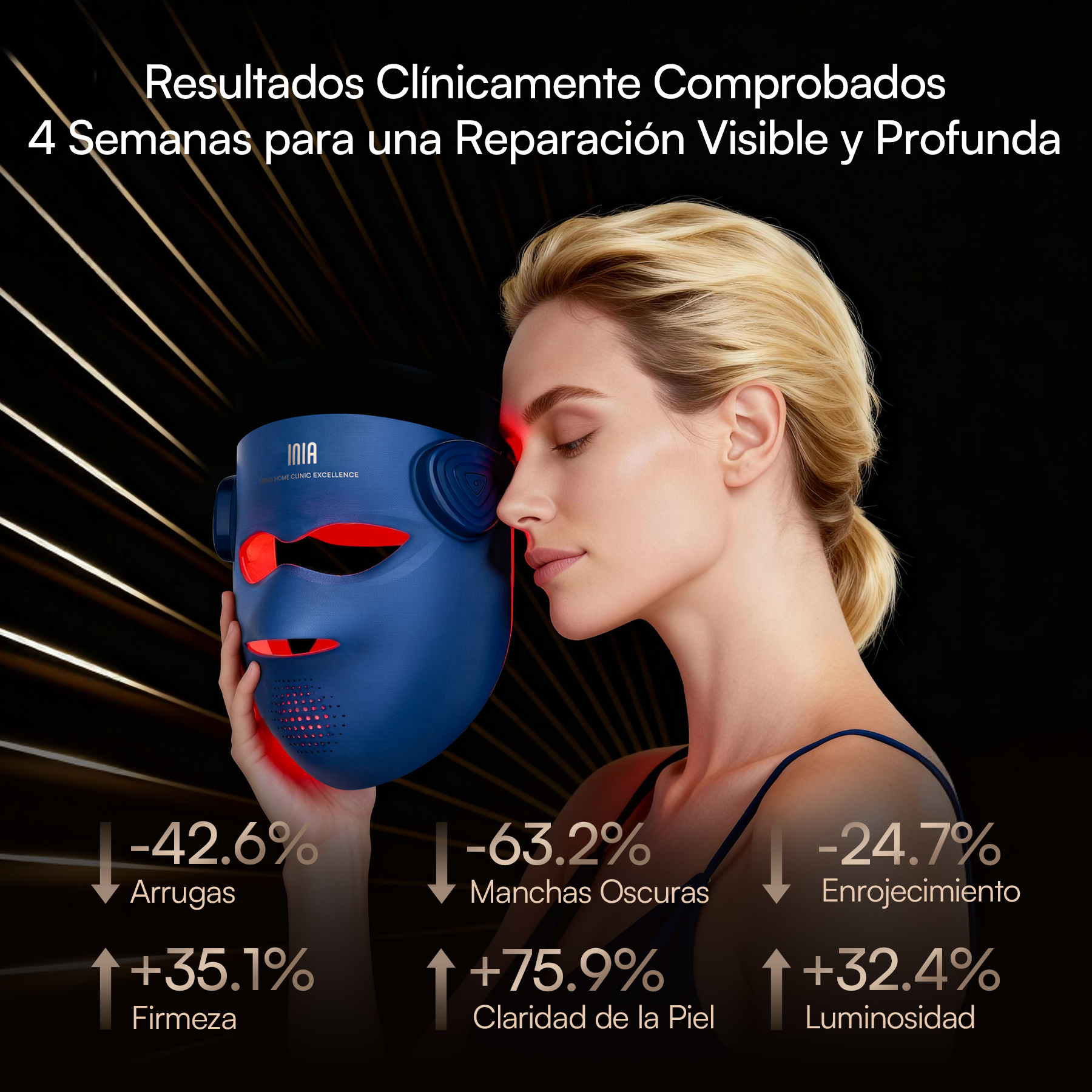 INIA GLOW 4D Máscara Led Inalámbrica de 940 nm con Doble Infrarrojo Cercano