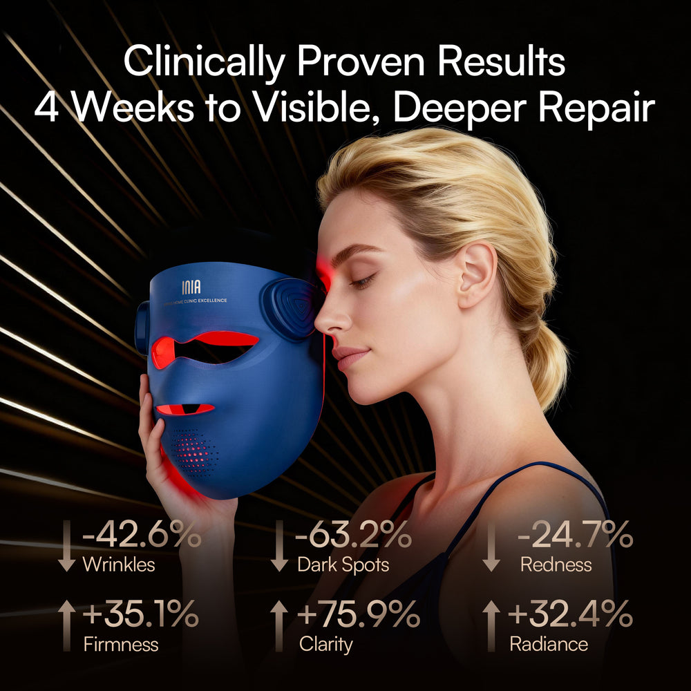 INIA GLOW 4D wireless red light therapy mask with soft flexible silicone design