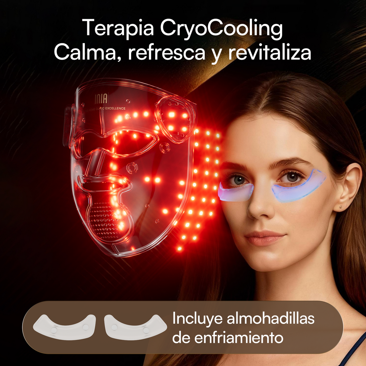 INIA GLOW 4D Máscara Led Inalámbrica de 940 nm con Doble Infrarrojo Cercano