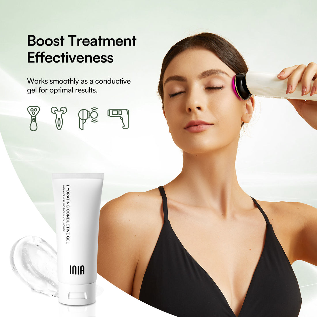 INIA Conductive Gel boosts skincare & hair removal results; contains aloe vera & sodium hyaluronate.