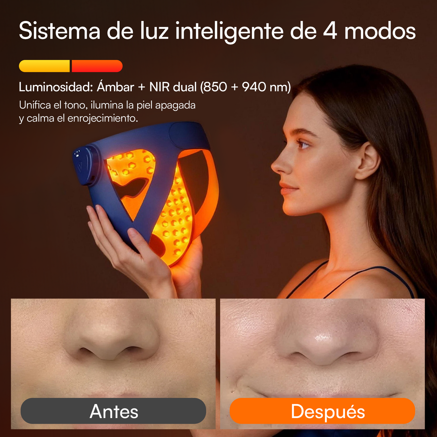 INIA GLOW 4D Máscara Led Inalámbrica de 940 nm con Doble Infrarrojo Cercano