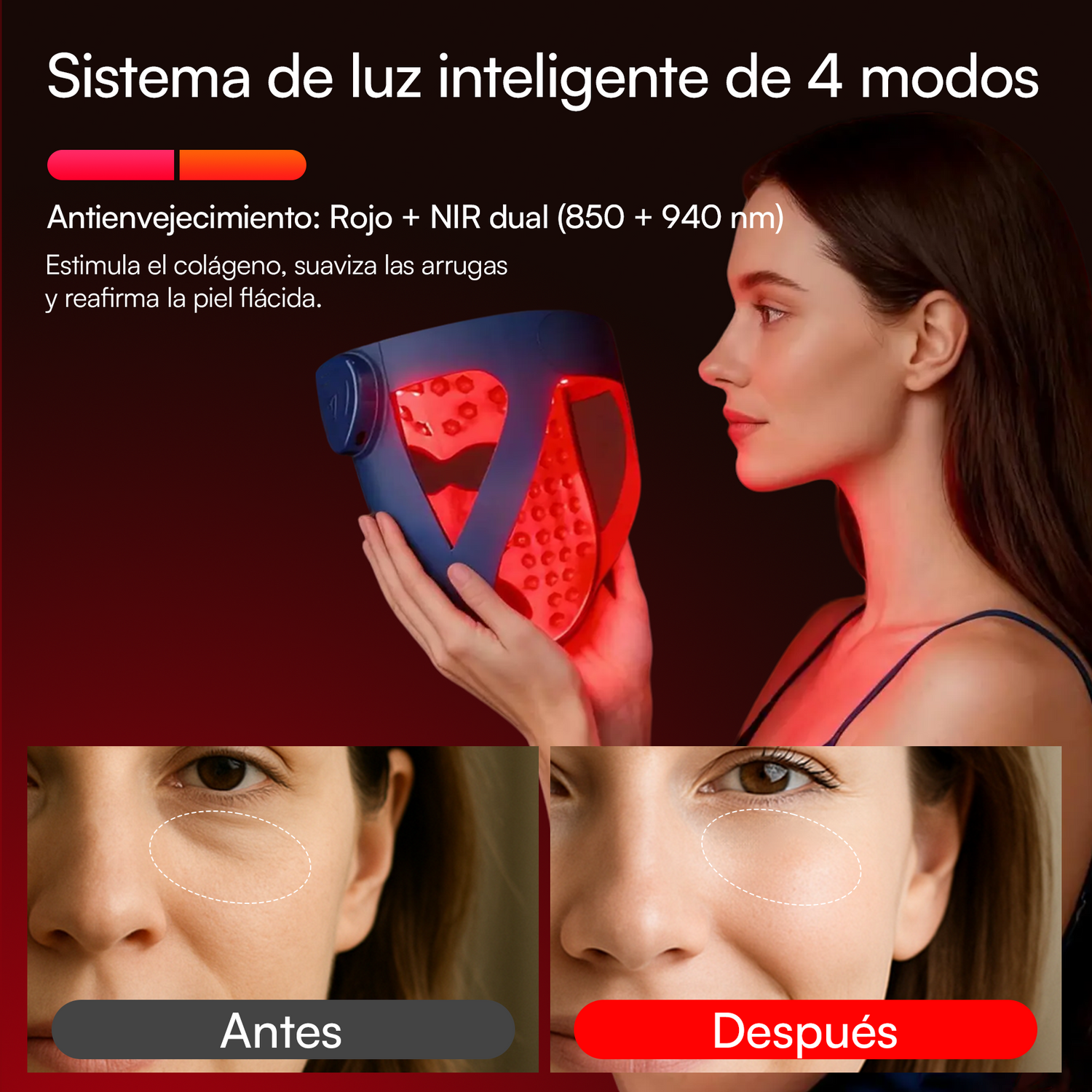 INIA GLOW 4D Máscara Led Inalámbrica de 940 nm con Doble Infrarrojo Cercano