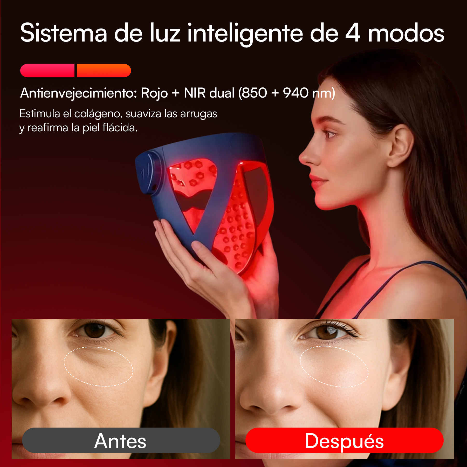 INIA GLOW 4D Máscara Led Inalámbrica de 940 nm con Doble Infrarrojo Cercano
